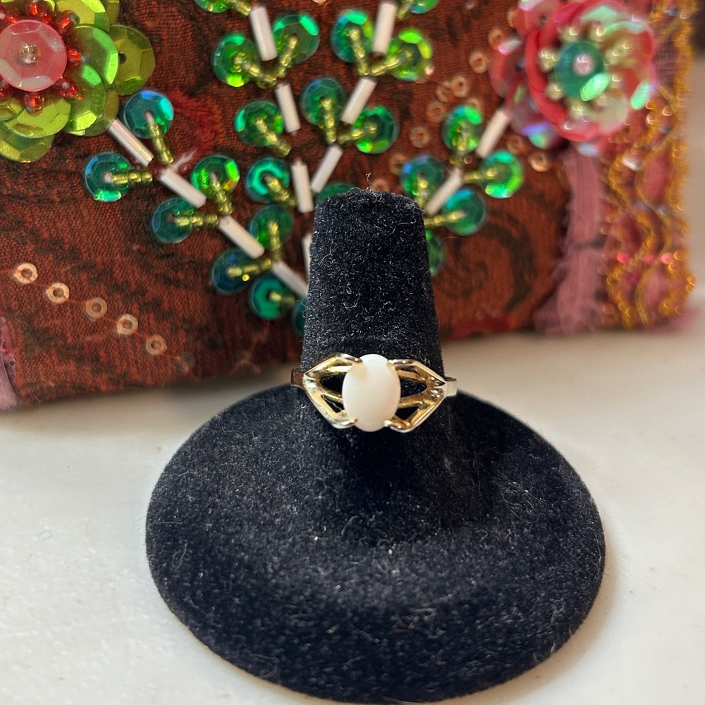 Deadstock 1970’s Vintage Sterling Silver Gold Vermeil Opal Ring Genuine Opal